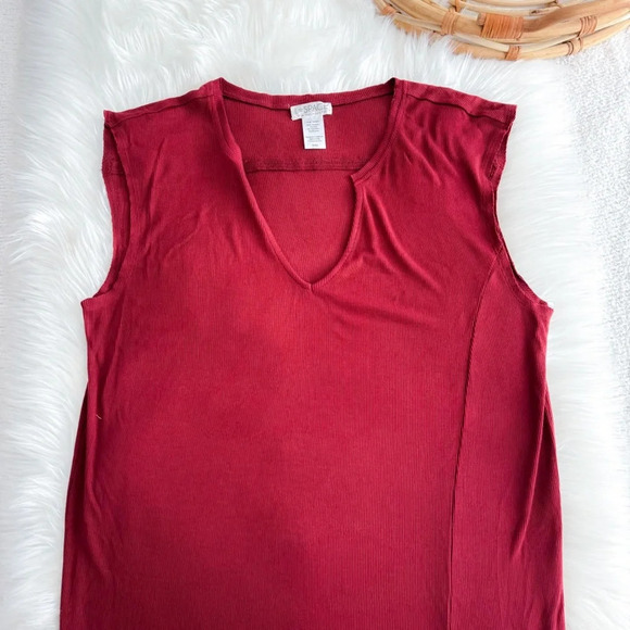 L Space Robyn Midi Dress Red Burgundy Slit Sleeveless Ribbed V-neck - Picture 7 of 12